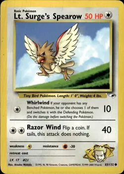Pokemon Gym Heroes #083/132 Lt. Surge's Spearow Common Lightly played - Image 1