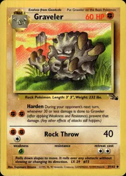Pokemon Fossil #37/62 Graveler Uncommon Lightly played - Image 1