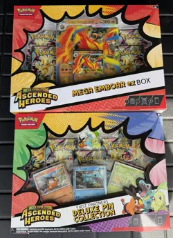 Pokemon Ascended Heroes First Partner Deluxe Pin Collection and Mega Emboar ex - Image 1