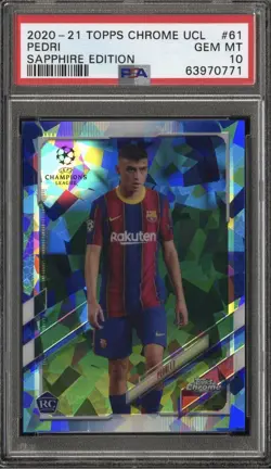 2020 TOPPS CHROME UEFA CHAMPIONS LEAGUE SAPPHIRE EDITION #61 PEDRI PSA 10 (RC) - Image 1