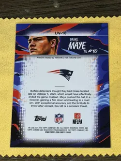 2025 Topps Chrome Ultra Violet Drake Maye UV-10 New England Patriots Insert - Image 2