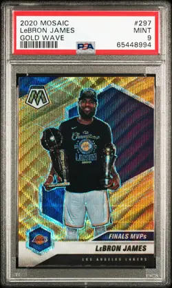 LEBRON JAMES PSA 9 2020-21 PANINI MOSAIC #297 GOLD WAVE PRIZM FINALS MVP - Image 1