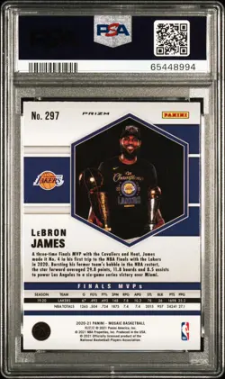 LEBRON JAMES PSA 9 2020-21 PANINI MOSAIC #297 GOLD WAVE PRIZM FINALS MVP - Image 2