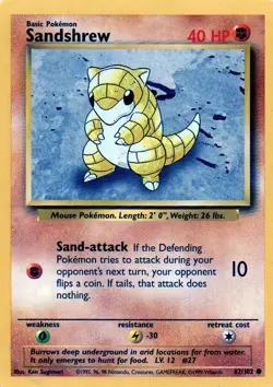 Pokemon Sandshrew Card 62/102 Base Set - Image 1