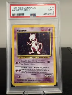 1999 Pokemon Base Set Mewtwo 10/102 Rare Holo PSA 9 Mint - Image 1