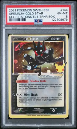 2021 Pokemon SWSH BSP #144 Greninja-Gold Star Celebrations Elt.Trnr.Box PSA 8 - Image 1