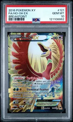 2016 POKEMON XY BREAKPOINT #121 FULL ART/HO-OH EX PSA 10 - Image 1