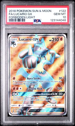 2018 Pokemon Sun & Moon Forbidden Light Lucario GX 122/132 PSA 10 - Image 1