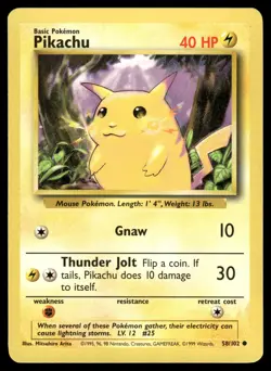 Pikachu 58/102 Base Set BS Common Non-Holo TCG Pokemon LP 1999 - Image 1