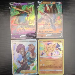 Pokemon TCG Hop and Dogs 4 Card Lot: Hop FA, Zacian V, Zamazenta V, Zamazenta AR - Image 1