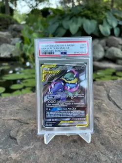 2019 Pokemon Sun & Moon Unbroken Bonds Muk & Alolan Muk GX #197 PSA 9 Mint - Image 1