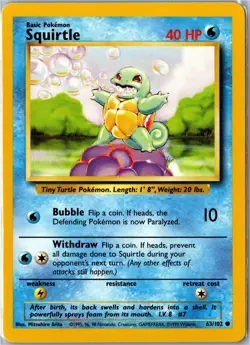Pokemon Card - Squirtle 63/102 Base Set Unlimited Common Moderately Played - Image 1