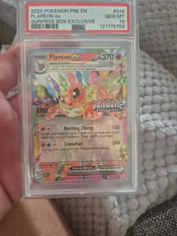 Pokemon TCG Prismatic Evolutions Flareon EX Promo Card Stamped 014/131 PSA 10 - Image 1