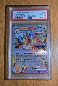 Pokemon TCG Prismatic Evolutions Flareon EX Promo Card Stamped 014/131 PSA 10 - Image 1