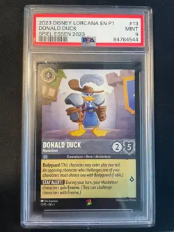 DISNEY LORCANA ENGLISH P1-PROMO SPIEL ESSEN 2023 DONALD DUCK - MUSKETEER PSA 9 - Image 1