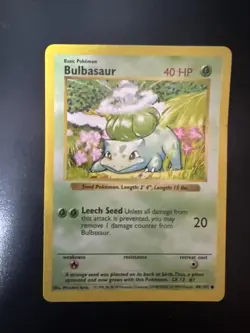 Bulbasaur 44/102 Shadowless Base Set 1999 WOTC Pokemon Card - Image 1