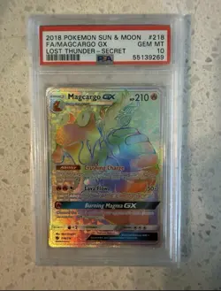 2018 POKEMON SUN & MOON LOST THUNDER SECRET #218 FULL ART/MAGCARGO GX PSA 10 - Image 1