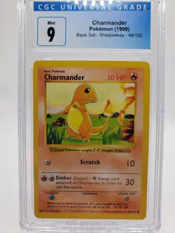 Pokemon 1999 Base Set Shadowless Charmander 46/102 CGC Mint 9 - Image 1