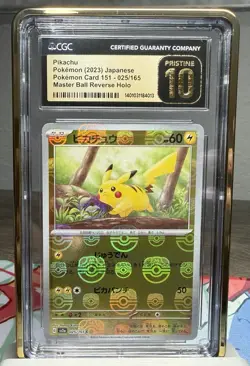 Pokemon Pikachu CGC Pristine 10 025/165 Sv2a 151 Master Ball Reverse Holo 2023 - Image 1