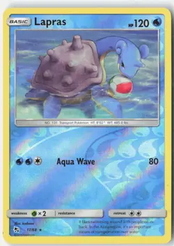 Lapras 17/68 Rare Hidden Fates Pokemon Reverse Holo Near Mint - Image 1