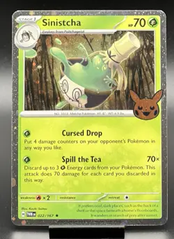 Pokemon Sinistcha 022/167 Rare Cosmos Holo 2024 Trick-or-Trade NM - Image 1