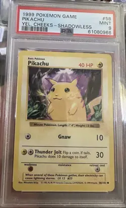 Pokemon Base Set Shadowless Pikachu 58/102 PSA 9 MINT - Image 1