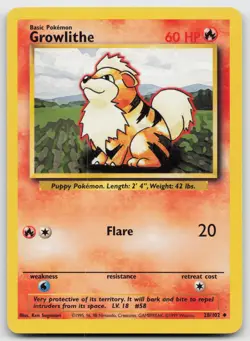 Growlithe 28/102 Uncommon Base Set Unlimited Pokemon LP - Image 1