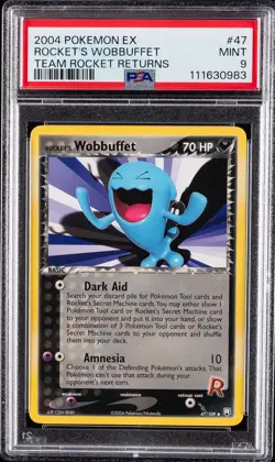 2004 POKEMON EX TEAM ROCKET RETURNS #47 ROCKET'S WOBBUFFET PSA 9 - Image 1