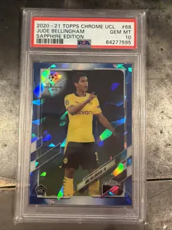 2020-21 Topps Chrome UCL Sapphire Edition Jude Bellingham #68 RC PSA 10 Rookie - Image 1