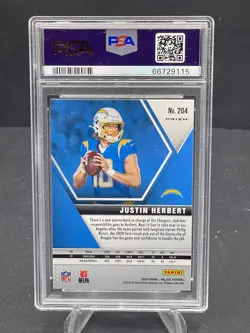 2020 JUSTIN HERBERT PANINI MOSAIC REACTIVE GREEN PRIZM RC #204 PSA 10 GEM MINT - Image 2