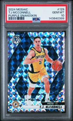 2024 Panini Mosaic #129 Tj Mcconnell Purple Snakeskin PSA 10 #/24 - Image 1