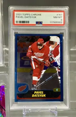 2001-02 Pavel Datsyuk #167 Topps Chrome Rookie Detroit Red Wings PSA 8 - Image 1