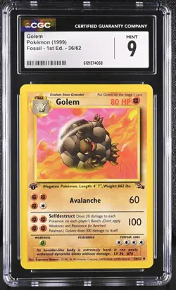 CGC 9 MINT Golem 1999 Fossil 1st Edition 36/62 Pokemon Card - Image 1