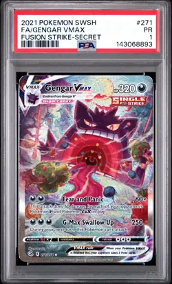PSA 1 Gengar VMAX 271/264 Fusion Strike Alt Art Secret Rare 2021 Pokemon PR - Image 1
