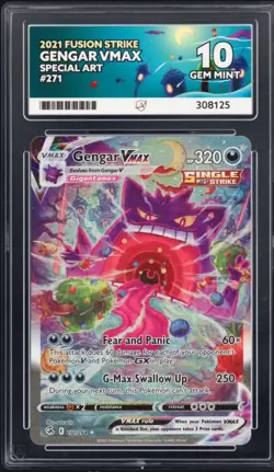 *PERFECT SUB-GRADES! Pokemon Gengar VMAX Fusion Strike Holo Card 271/264 ACE 10 - Image 5