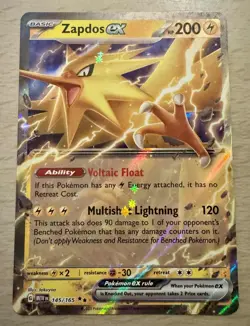Pokemon TCG Zapdos ex 145/165 Pokemon 151 Half Art Ultra Rare Card - Image 1
