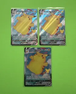 Pokemon TCG 25th Celebrations Surfing Pikachu VMAX 009/025 Holo English x3 - Image 1
