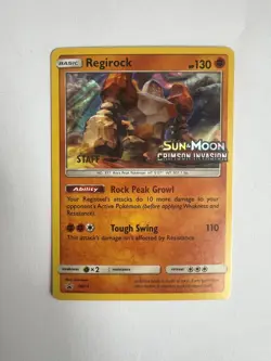 Pokemon TCG: Regirock SM74 PRE RELEASE STAFF STAMPED Crimson Invasion Promo - Image 1