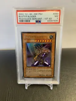 Buster Blader (PSV-050, 1st Edition, Yu-Gi-Oh, #050) Pharaoh's Servant - PSA 7 - Image 1
