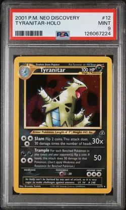PSA 9 Tyranitar 12/75 Neo Discovery 2001 Holo Rare WOTC Pokemon Card TCG - Image 1