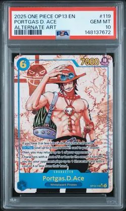 2025 One Piece OP13 EN #119 Portgas D Ace Alternate Art PSA 10 - Image 1