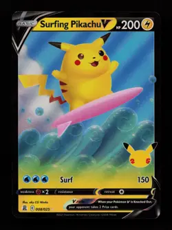 Surfing Pikachu V 008/025 Holo Holo V Rare Celebrations Pokemon Cards - Image 1