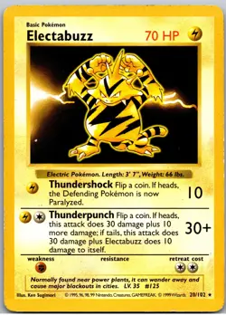 Electabuzz Unlimited Rare Base Set (Shadowless) 020/102 MP - Image 1