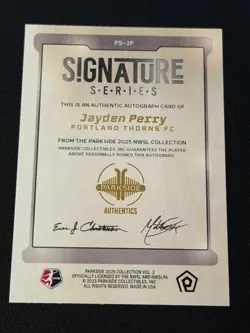 2025 Parkside NWSL Jayden Perry Autograph Signature Series PS-JP Thorns - Image 4
