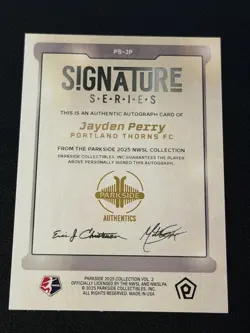 2025 Parkside NWSL Jayden Perry Autograph Signature Series PS-JP Thorns - Image 5