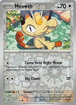 Meowth 052/165 Common 151 Pokemon Reverse Holo Near Mint - Image 1