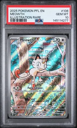 2025 POKEMON PFL EN-PHANTASMAL FLAMES ILLUSTRATION RARE #106 MEOWTH PSA 10 - Image 1