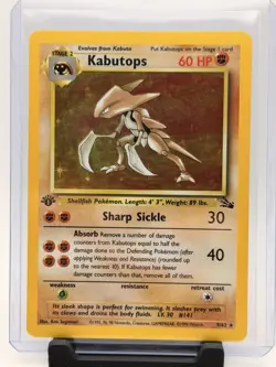 Wizards of the Coast 1999 Pokemon Fossil 1st Ed Kabutops Holo Rare 9/62 - Image 1