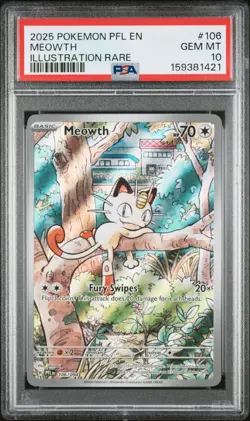2025 POKEMON PFL EN-PHANTASMAL FLAMES ILLUSTRATION RARE #106 MEOWTH PSA 10 - Image 1