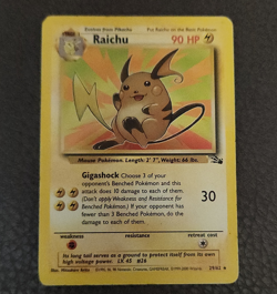 Pokemon Raichu 29/62 Fossil Rare Unlimited Regular Card 1999 Heavily Played - Image 1